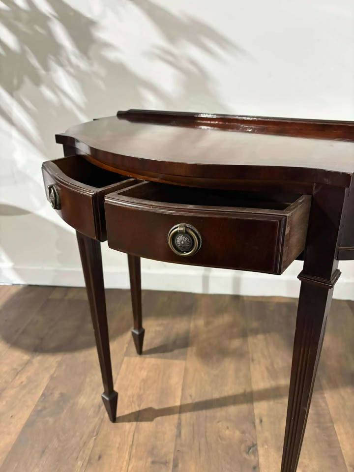 Reproduction Serpentine Front Two-Drawer Demi-Lune Side Table