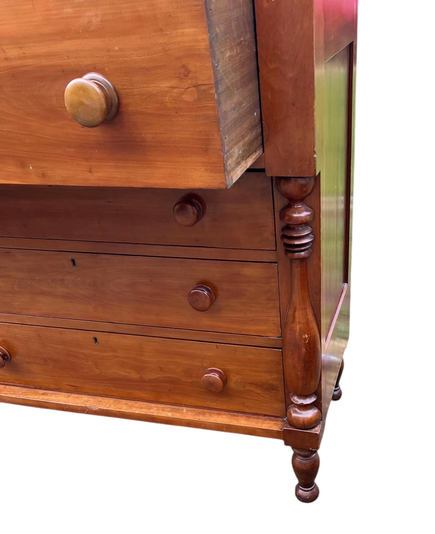 Antique Cherry wood Sheraton Empire large chest of drawers.