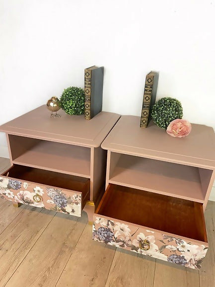 Stag Bedside Tables in Floral and Pink