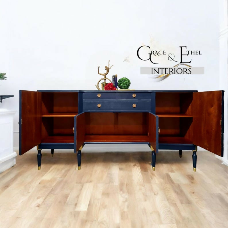 Navy strongbow sideboard, vintage sideboard, tropical furniture