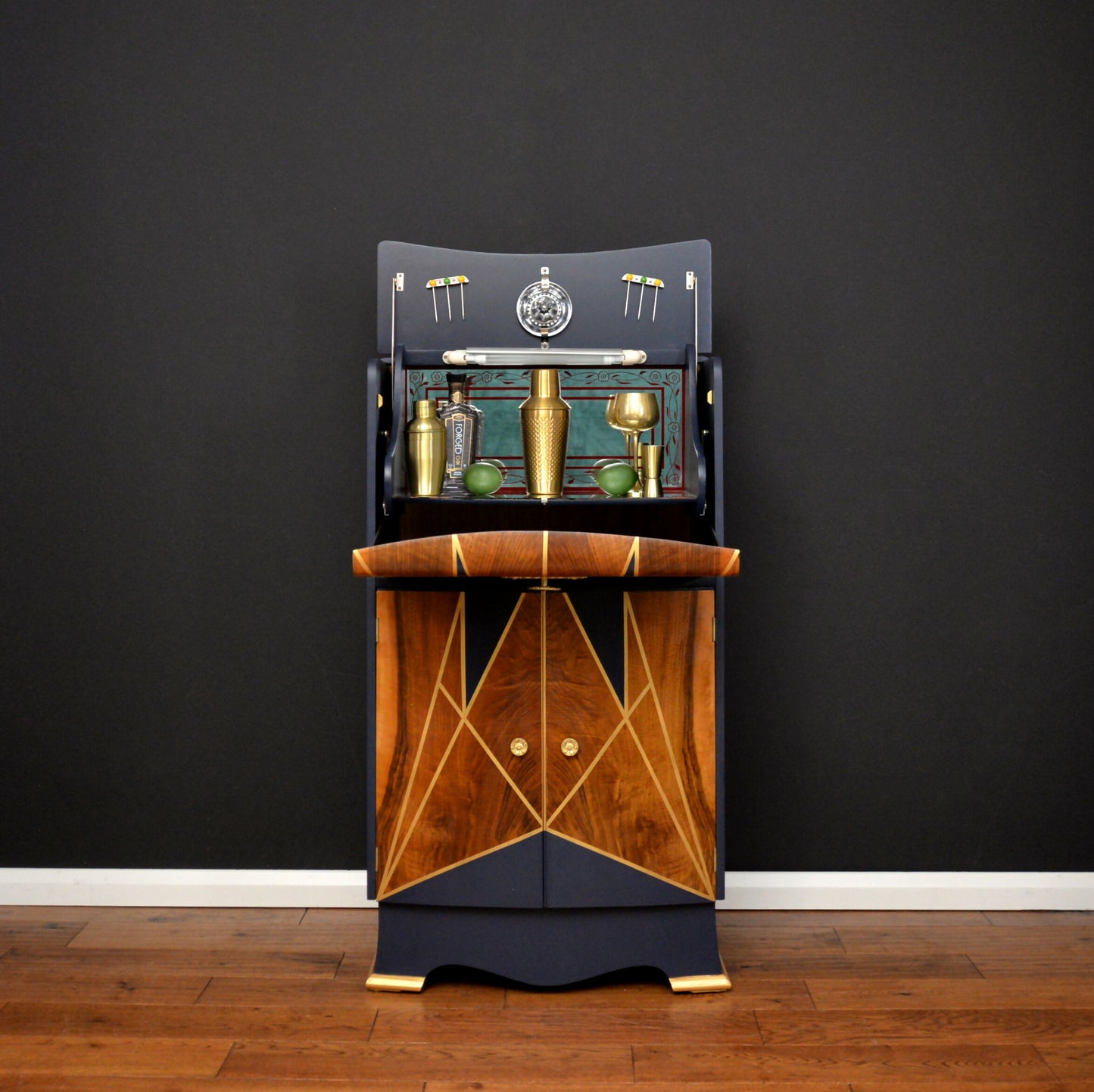 walnut cocktail cabinet green backdrop