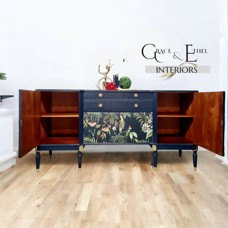Navy strongbow sideboard, vintage sideboard, tropical furniture