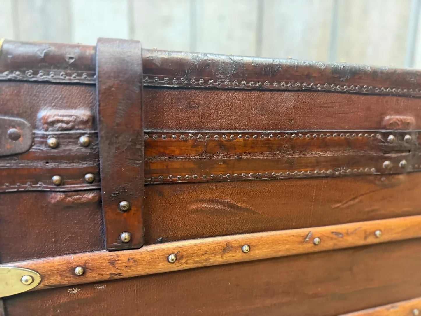 Moynat antique leather travel trunk