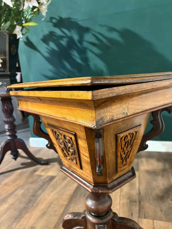 Victorian Walnut Trumpet Sewing Table3