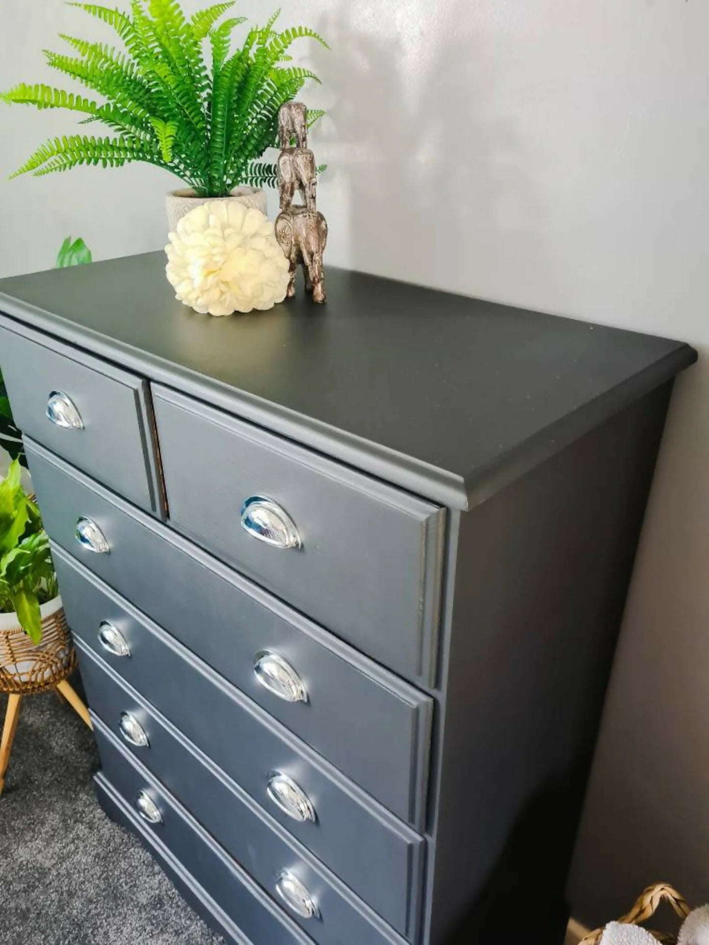 grey chest of drawers. Grey, bedroom furniture,tall boy
