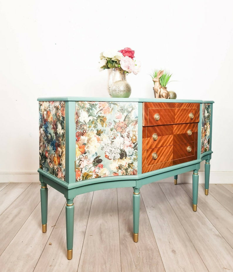 Vintage upcycled strongbow sideboard, teal buffet, drinks cabinet, sideboard