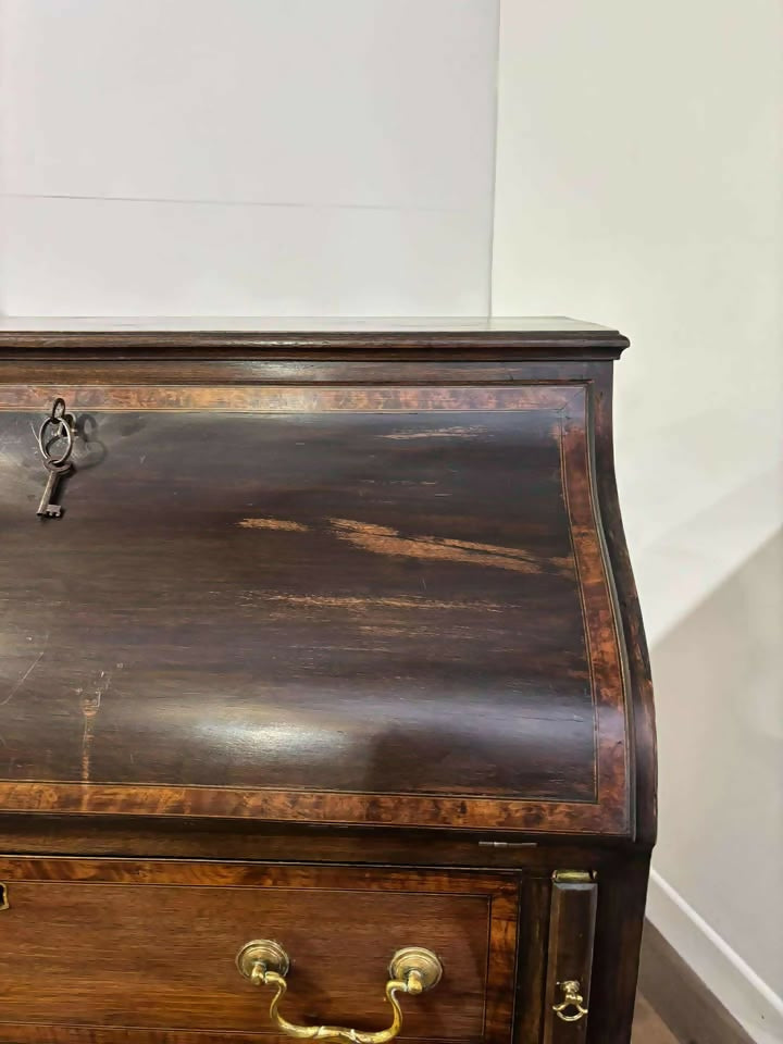 Edwardian Mahogany Cross Banded Bombay Bureauz