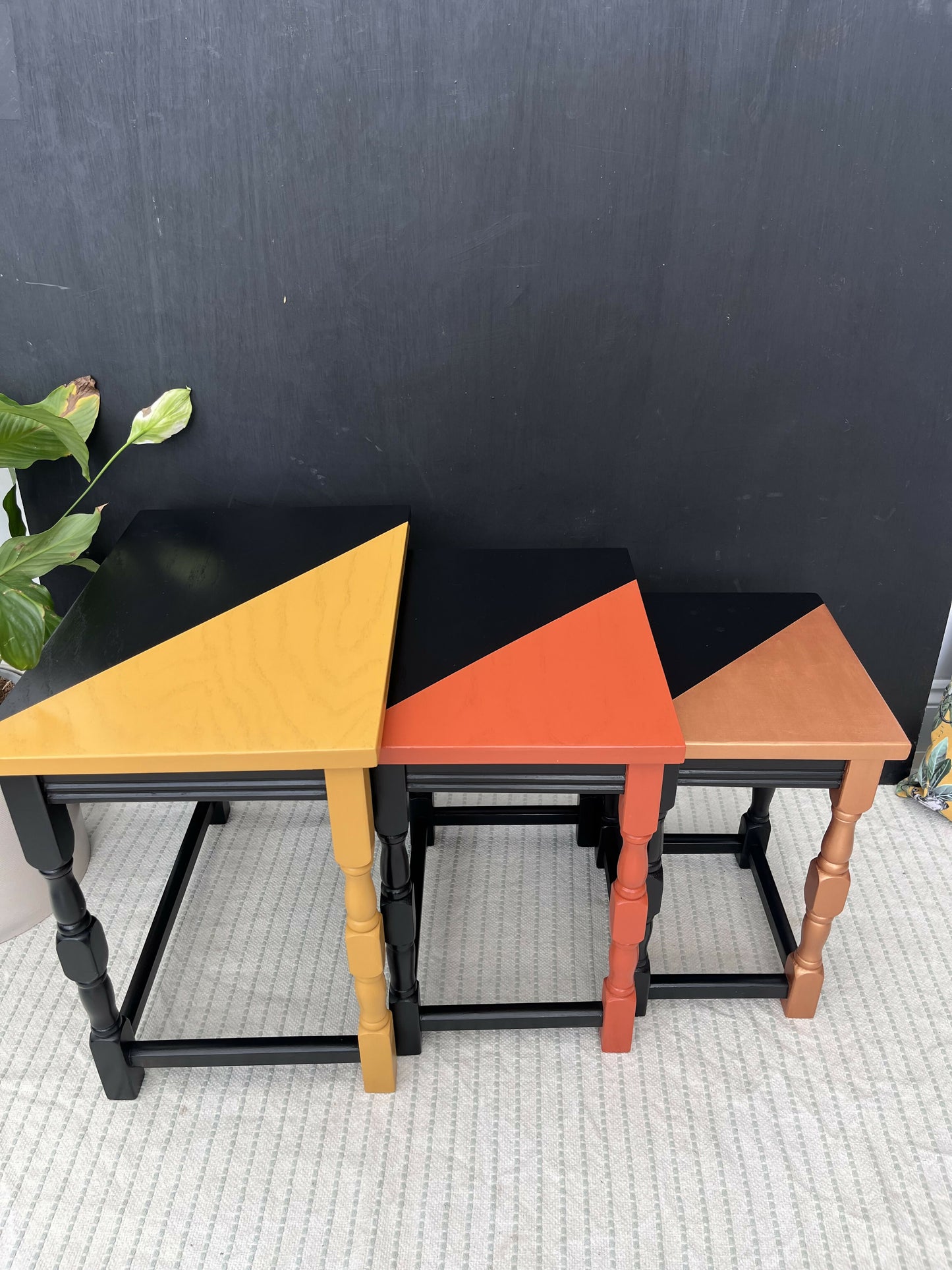 RETRO NEST OF TABLES IN BLACK, ORANGE & YELLOW