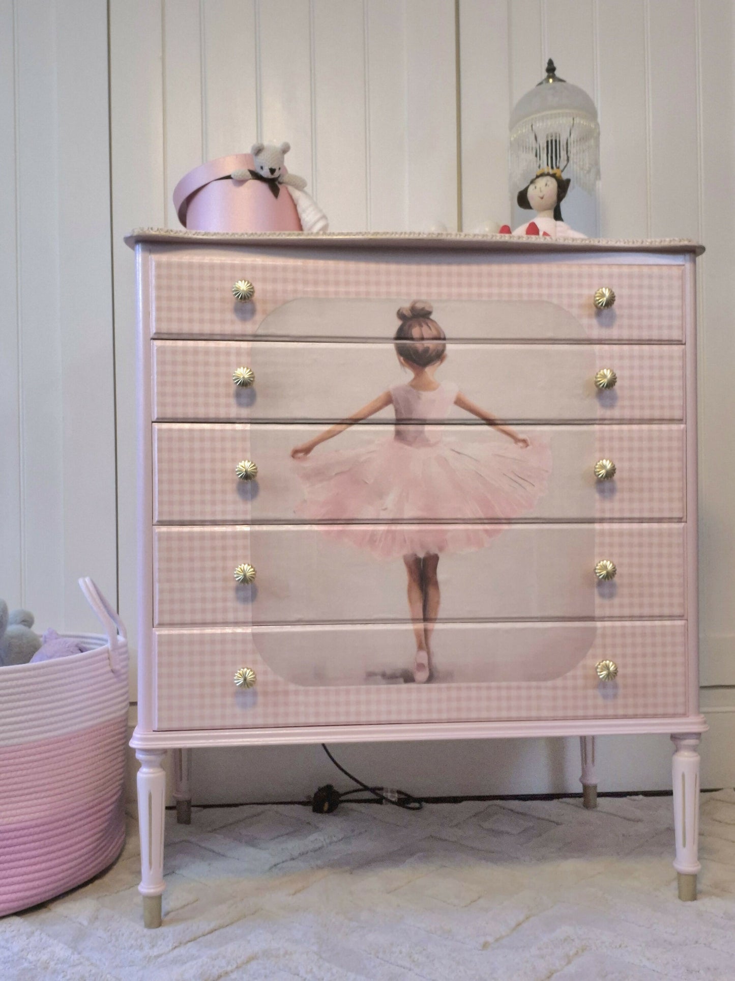 Upcycled French Chest of Drawers: Ballerina Decoupage, Blush Pink