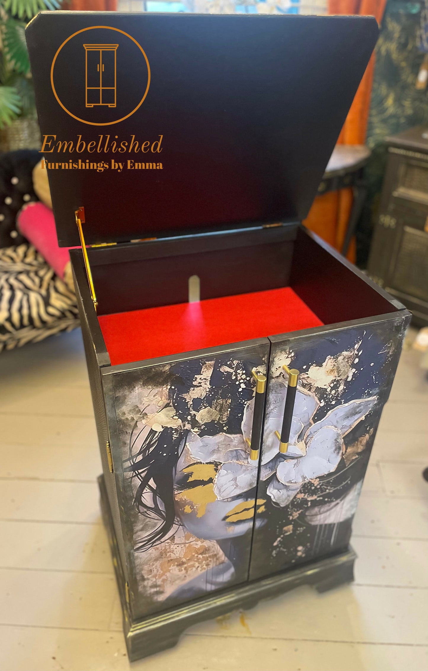Black & Gold cabinet, media , storage