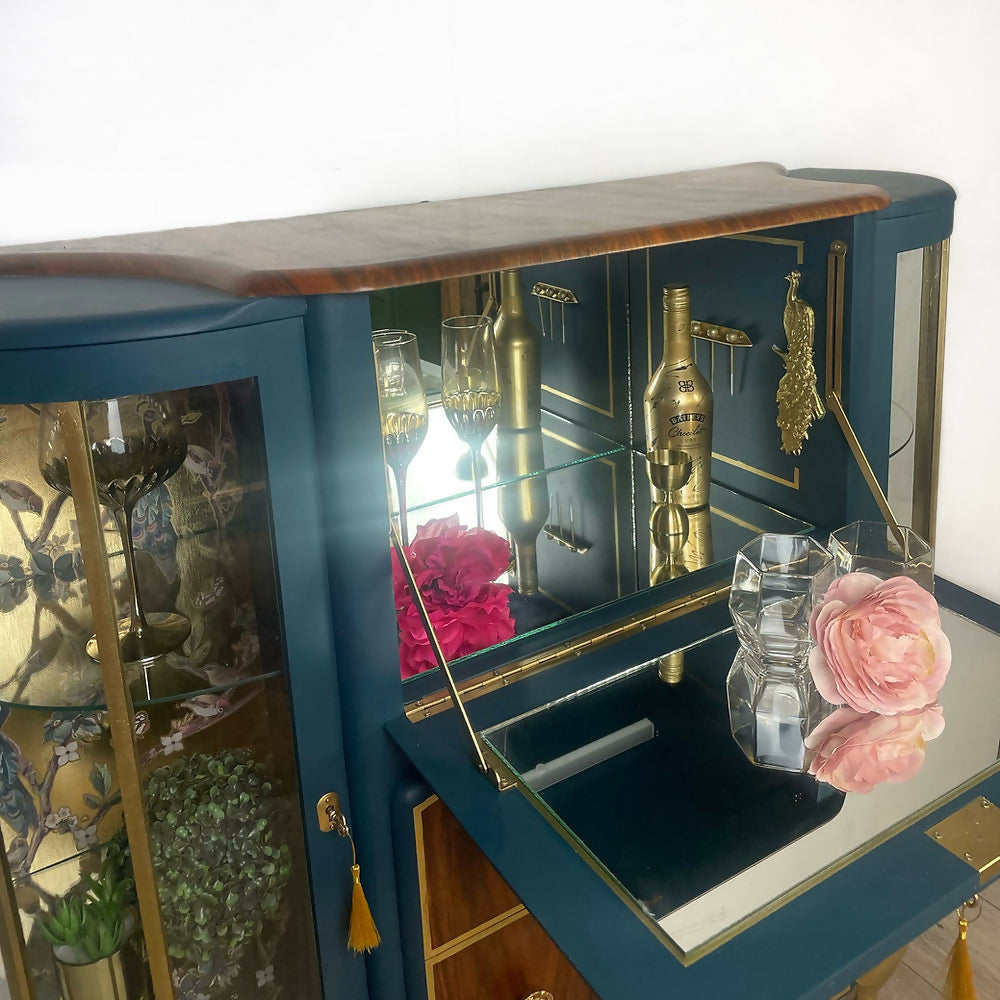 Teal Blue and Gold Cocktail Cabinet