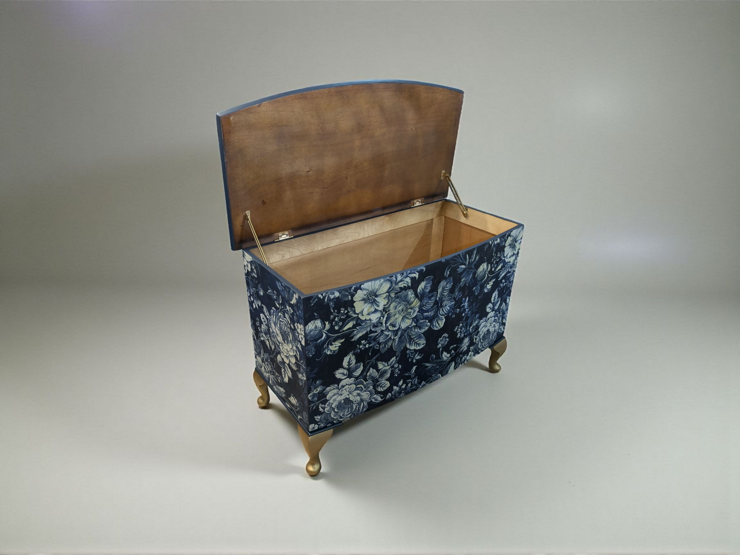 Vintage bedding blanket box ottoman navy blue floral chest