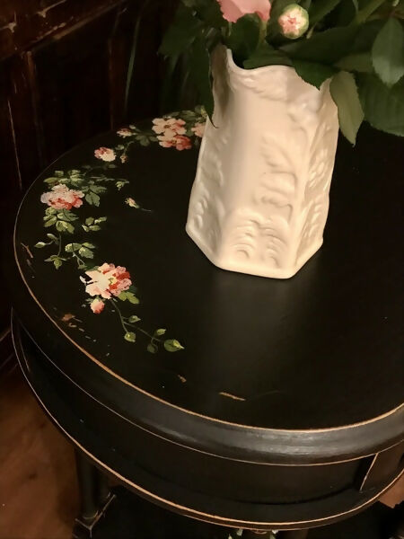 Painted Black Table with Pink Roses