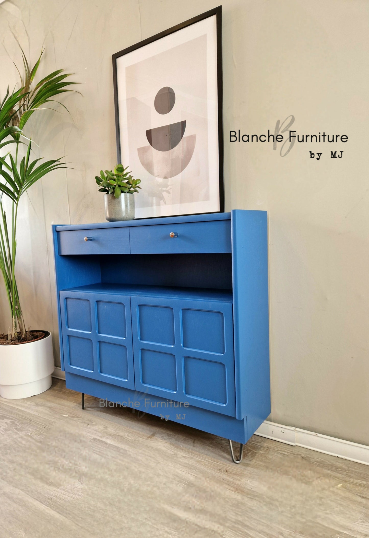 Slim Sideboard / Hallway Console in Lake Blue, on wooden legs - By Nathan