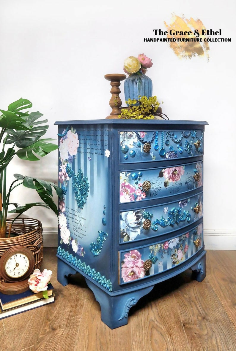 Blue Upcycled Vintage Bedside Cabinet Drawers