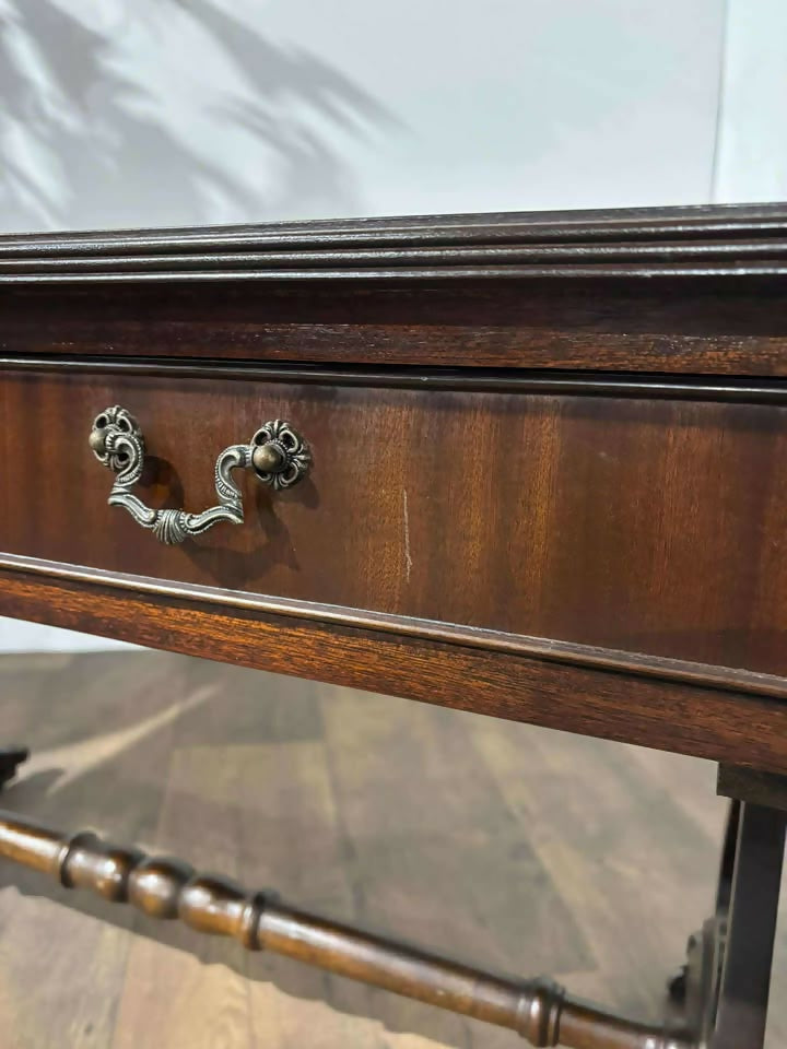 Vintage Mahogany Drop-Leaf Coffee Table with Tooled Leather Top