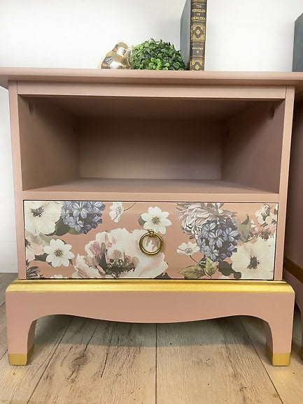 Stag Bedside Tables in Floral and Pink