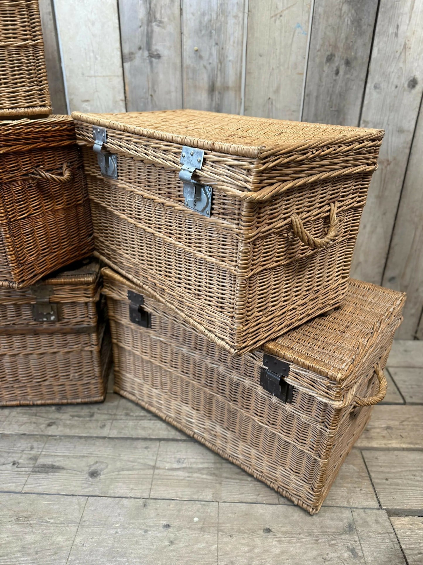 Original large French linen wicker baskets