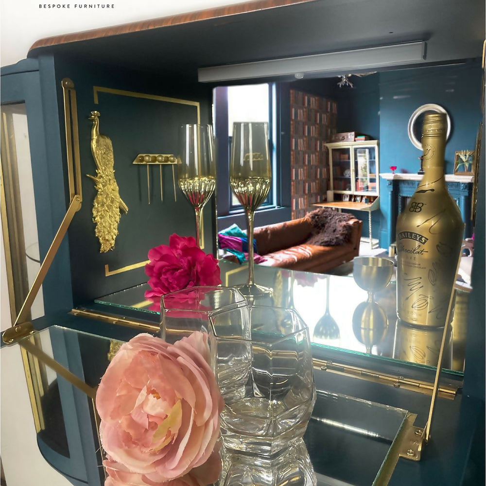 Teal Blue and Gold Cocktail Cabinet
