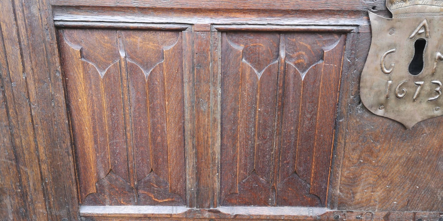 Large Oak Linen Fold Blanket Box / Chest Dated 1673