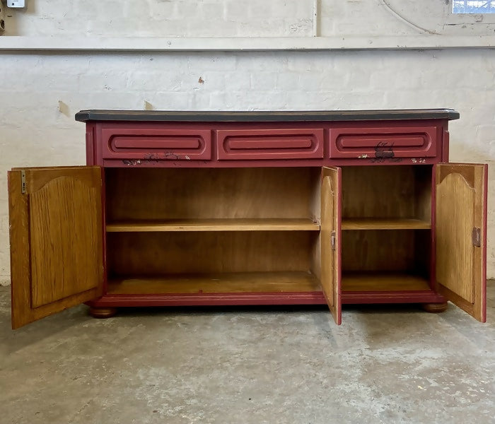 Sideboard Red Floral Decorated