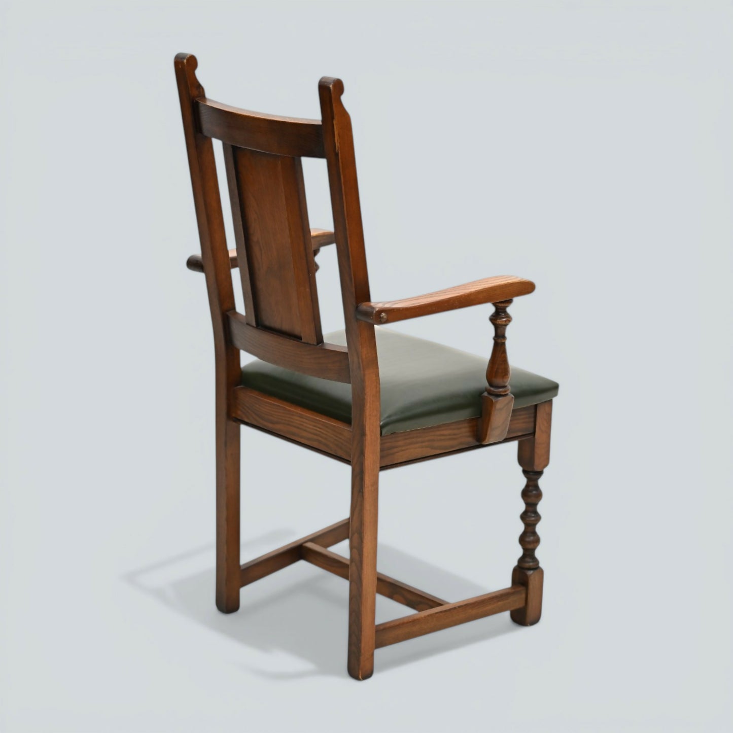 6 Oak Dining Chairs Old Charm Green Leather Seats Tudor Brown FREE UK Delivery