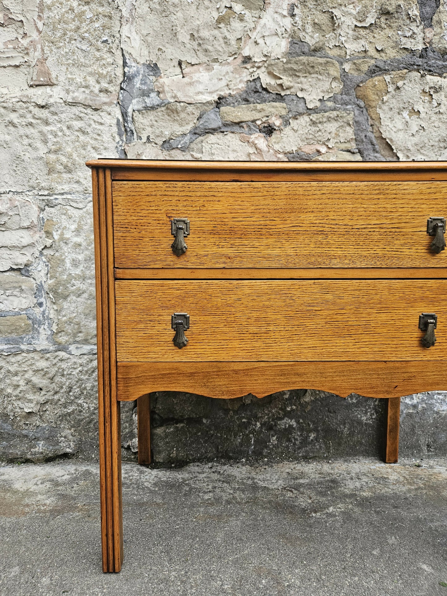 Vintage Chest Of Drawers Two Drawer Oak Cabinet Furniture Tallboy Super Proportions And Detailing