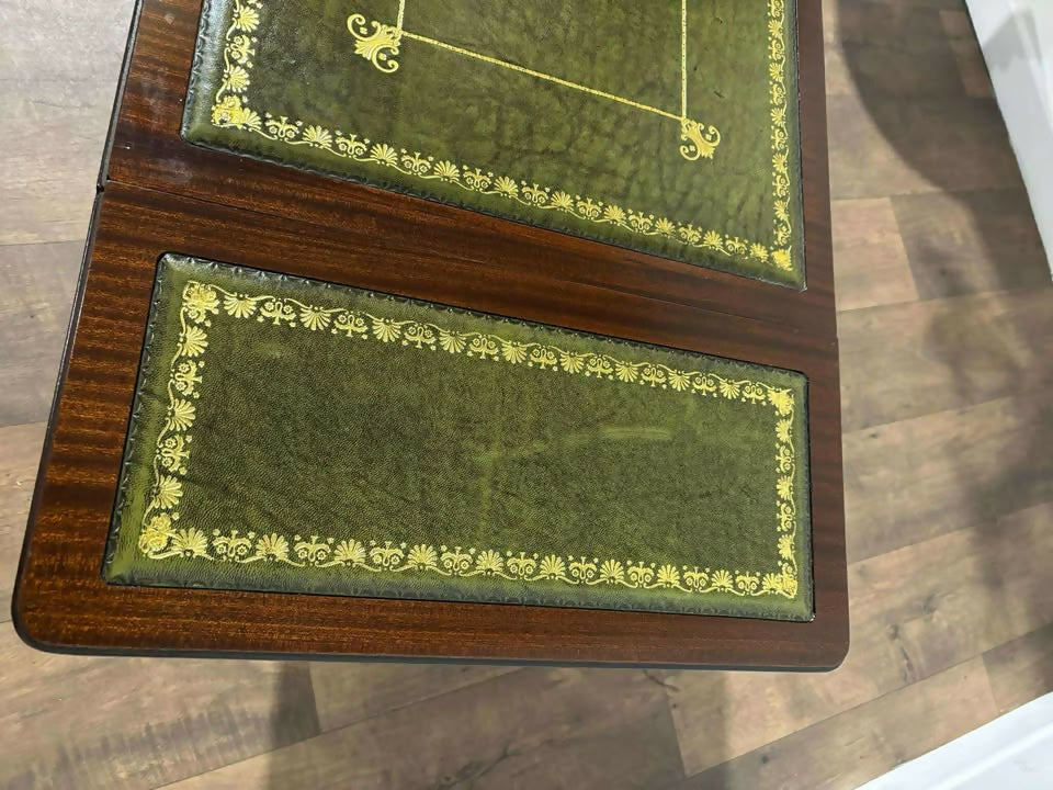 Vintage Mahogany Drop-Leaf Coffee Table with Tooled Leather Top