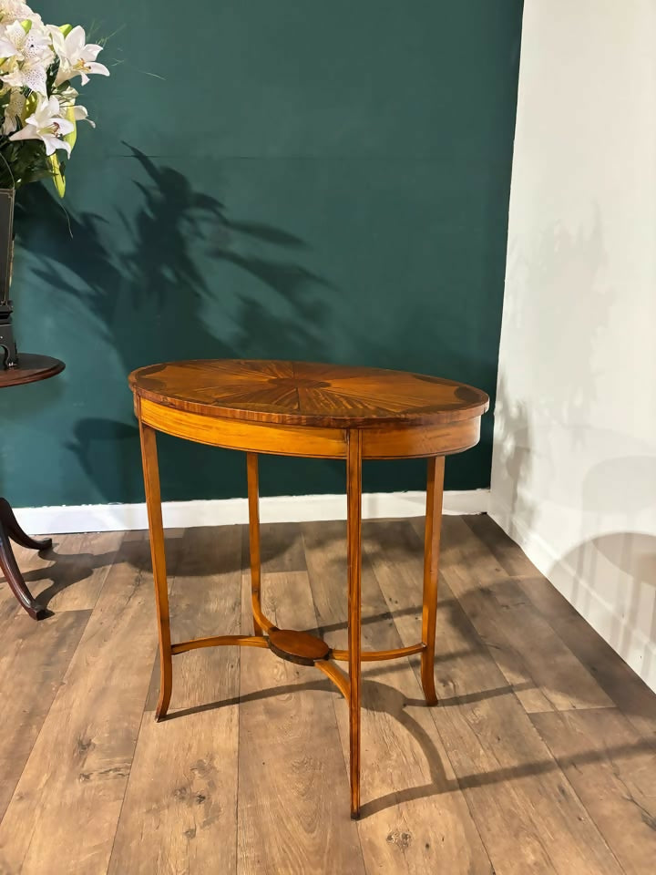Edwardian Inlaid Oval Window Side Table0