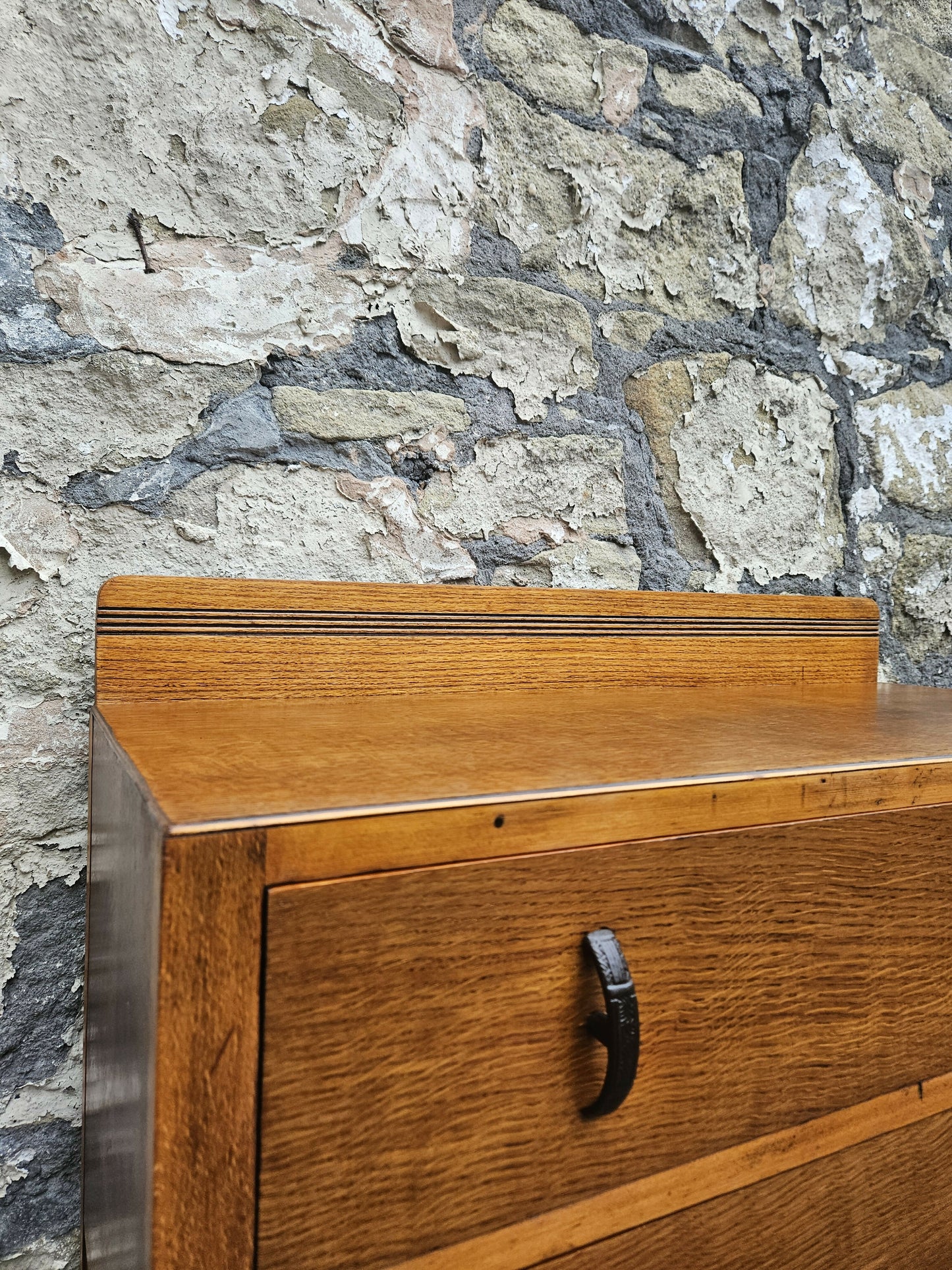 Vintage Oak Chest of Drawers: Mid-Century Modern Tallboy Cabinet Two Drawer