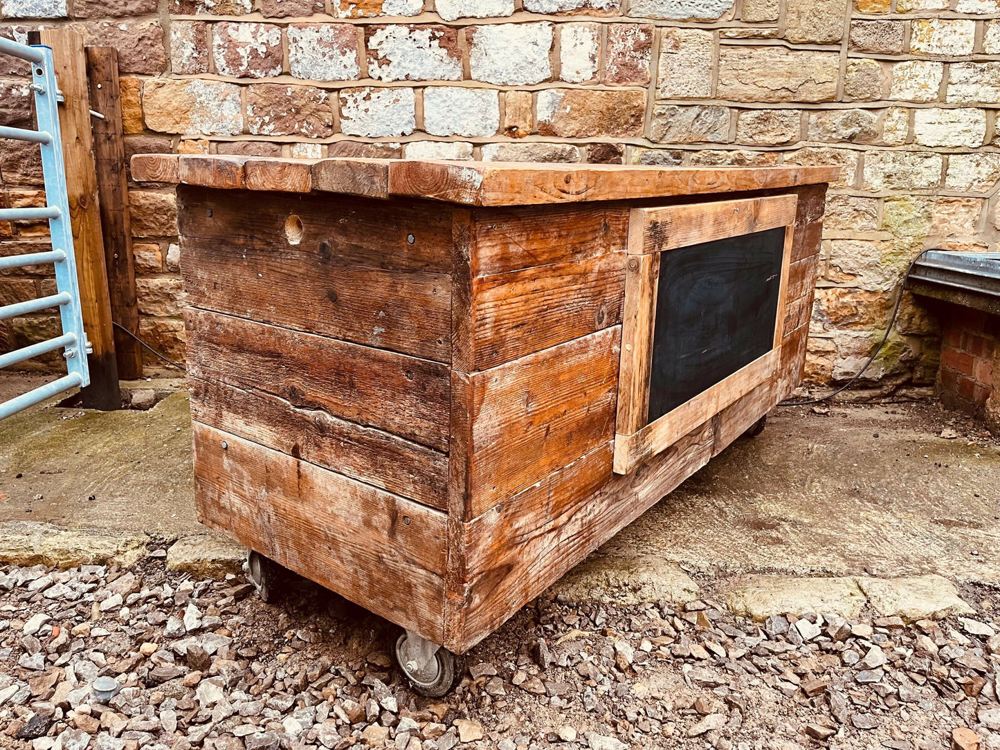 Rustic Reclaimed Wood Kitchen Island – Handmade Mobile Prep Table with Storage
