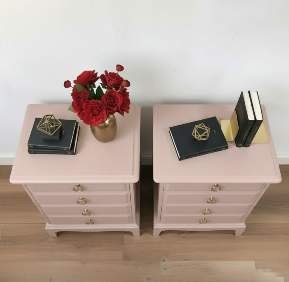 Stag minstrel pink bedside cabinets