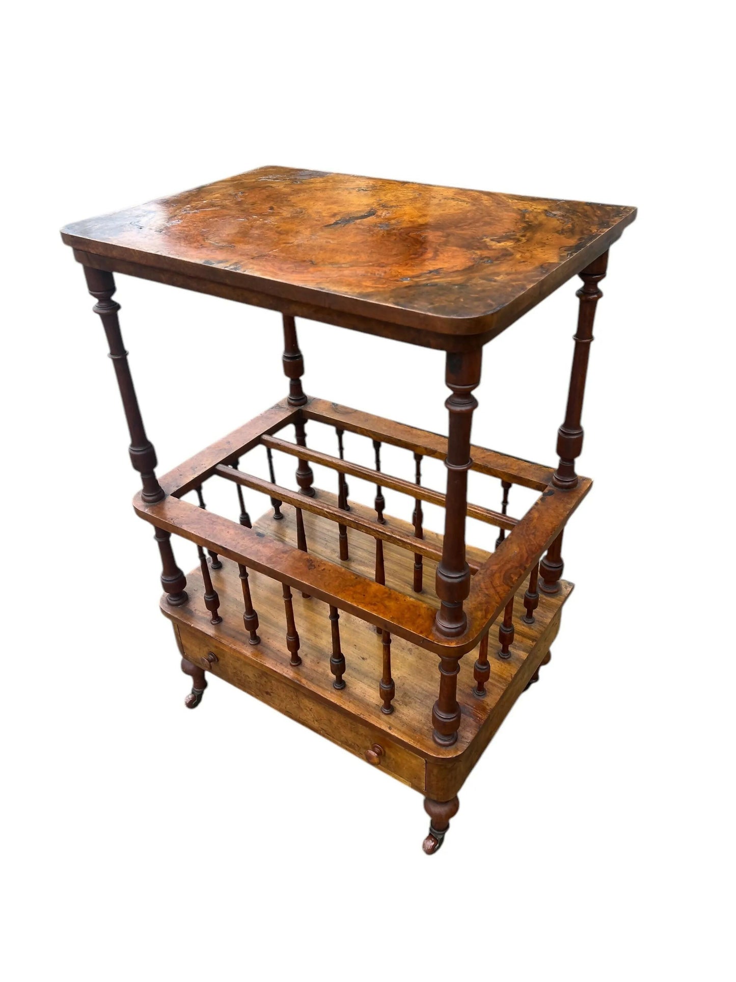 Antique 19th C Walnut Canterbury side table magazine rack.