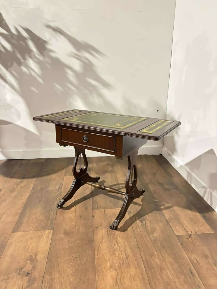 Vintage Mahogany Drop-Leaf Coffee Table with Tooled Leather Top