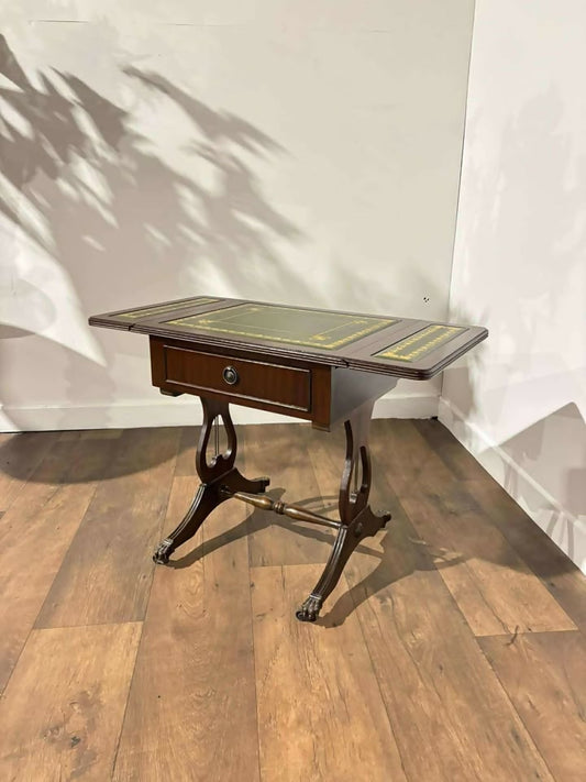 Vintage Mahogany Drop-Leaf Coffee Table with Tooled Leather Top
