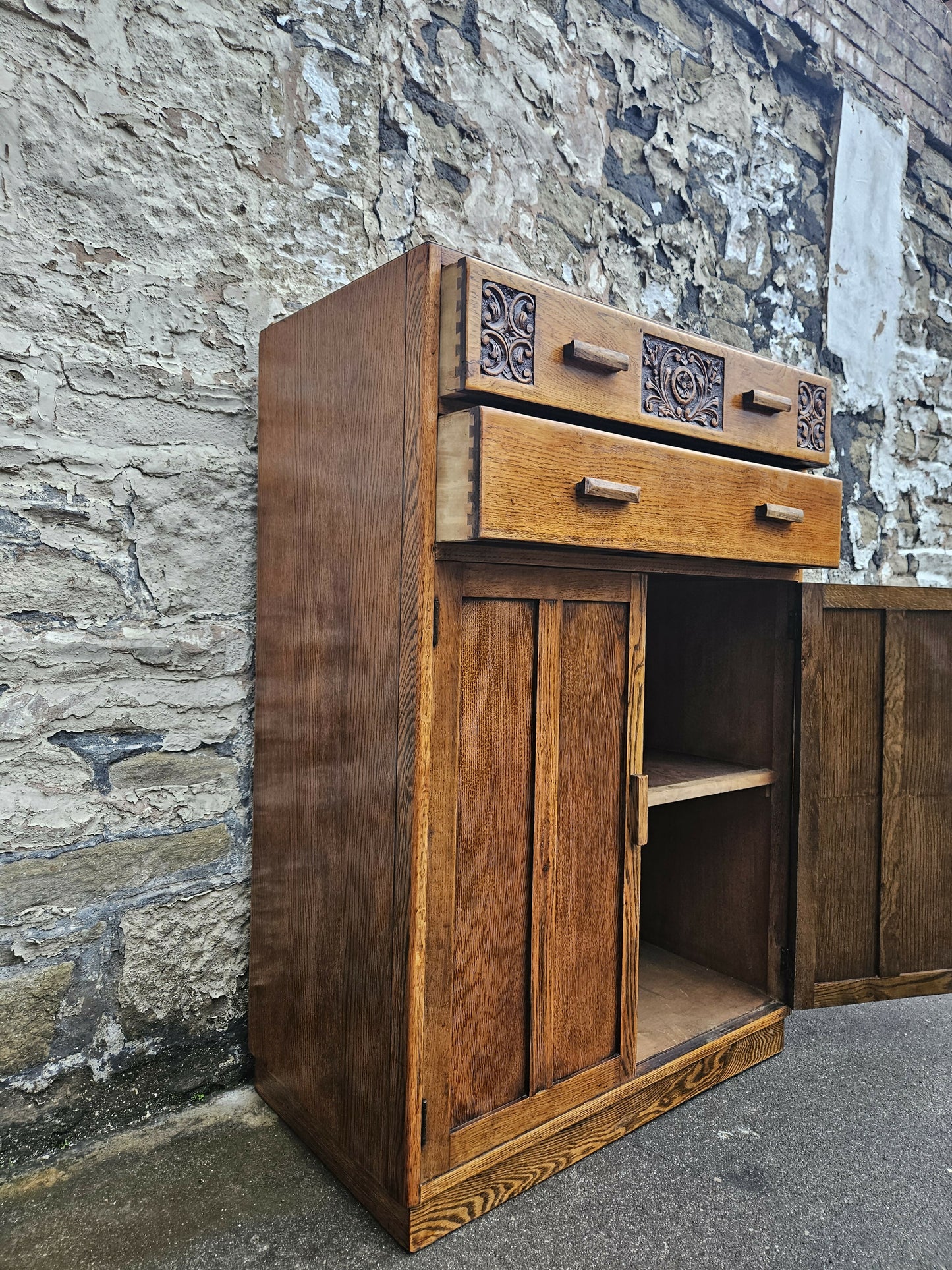 Vintage Oak Tallboy With Two Drawers And Cupboard Super Detailing And Proportions
