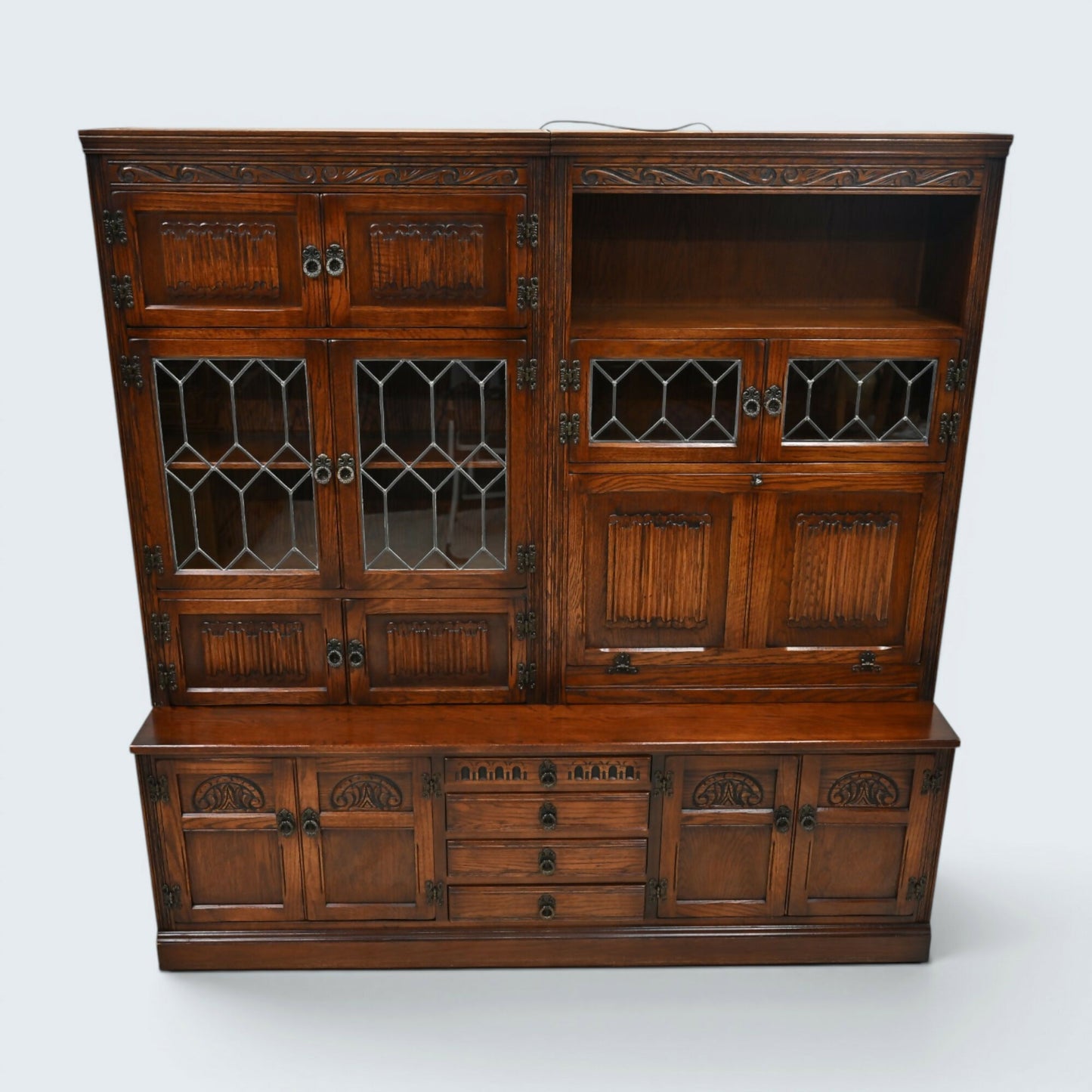 Old Charm Large Wall Unit Bureau Drinks Oak Tudor Brown Finish FREE UK Delivery*