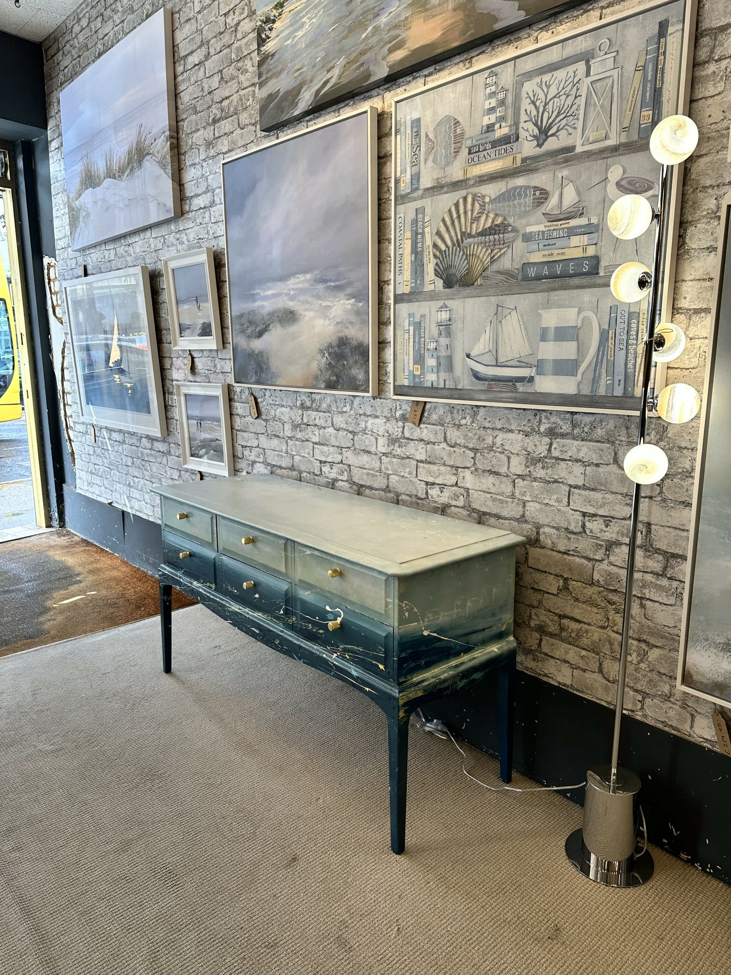 ** This Item is Sold ** Hand-Painted Stag Sideboard with Captivating Sea Scene