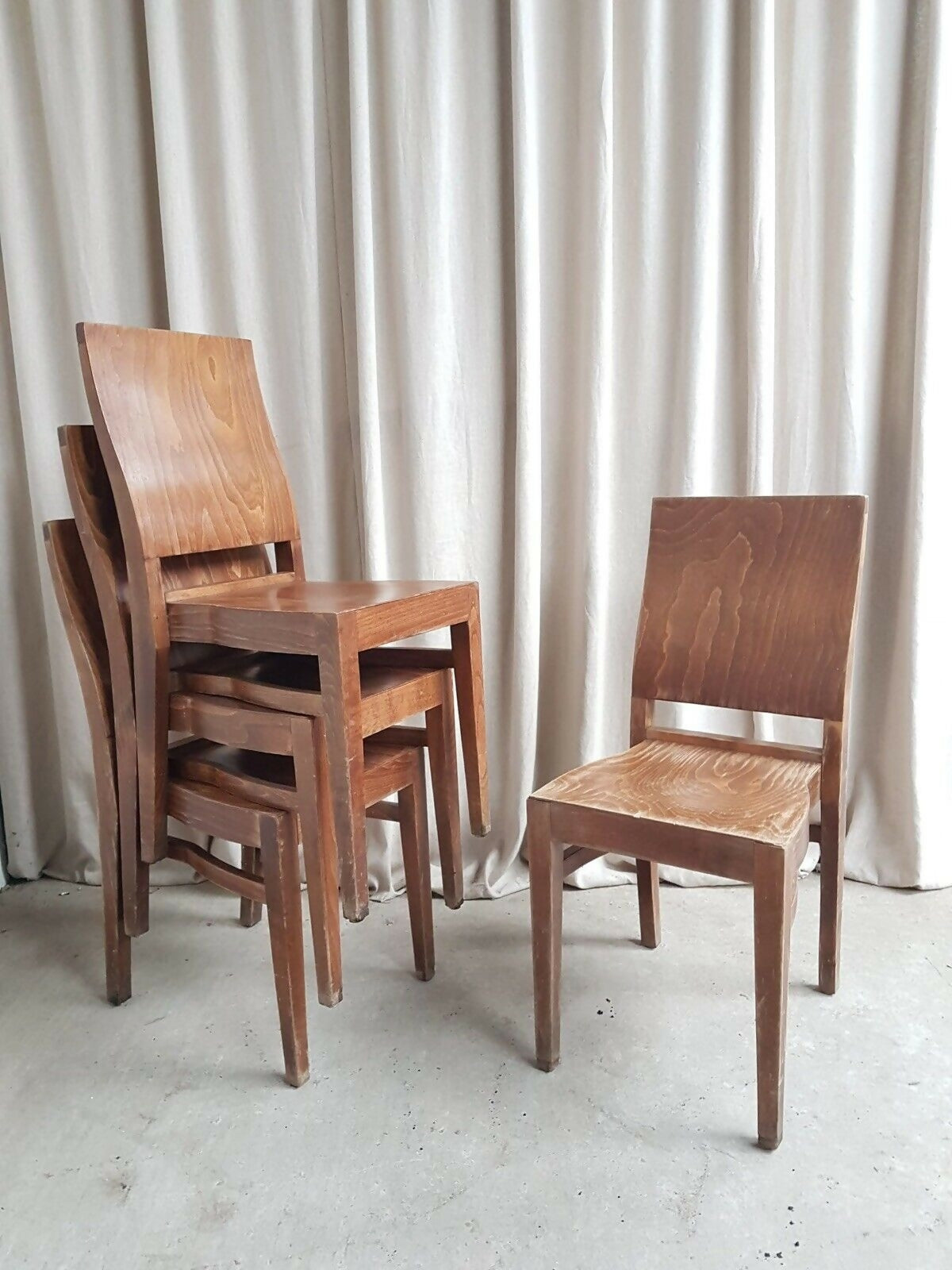 Vintage Mid Century Style Industrial Set Of 4 Stacking Dining Chairs Retro R665