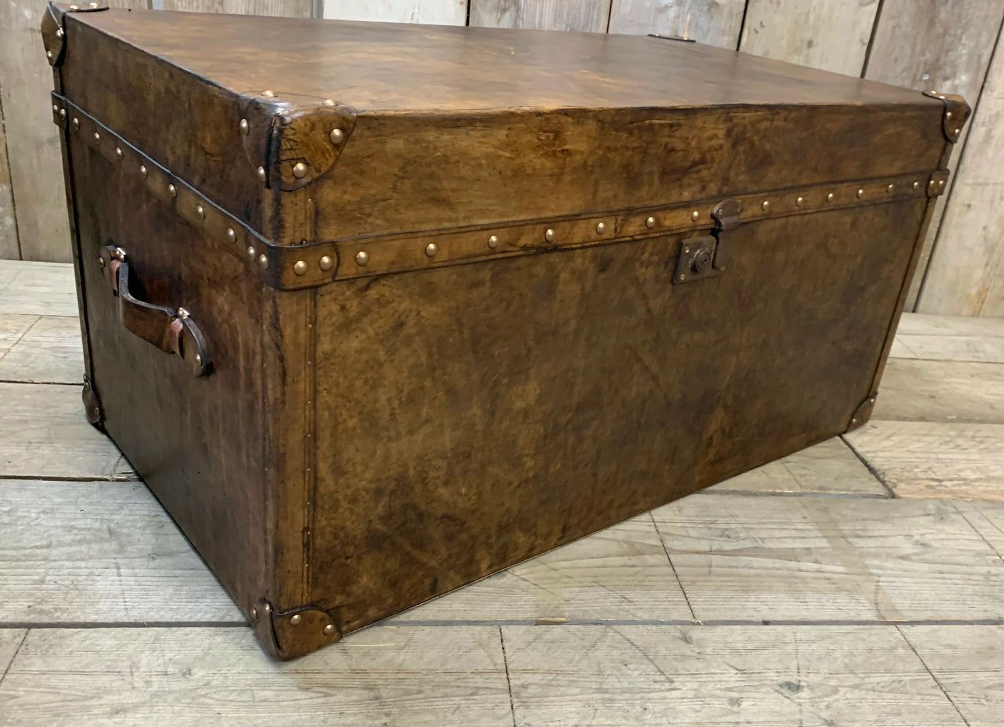 Antique Inspired English Leather Trunk Made In Nottingham England