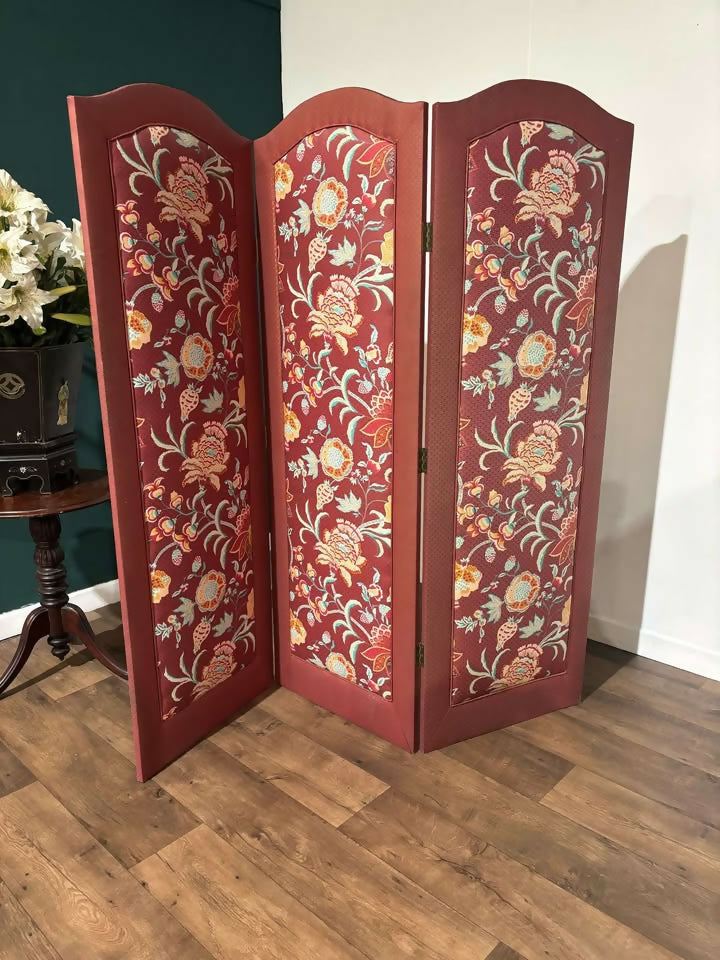 Vintage Fabric Covered Three Fold Dressing Screenw