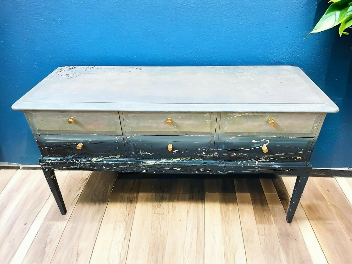 ** This Item is Sold ** Hand-Painted Stag Sideboard with Captivating Sea Scene
