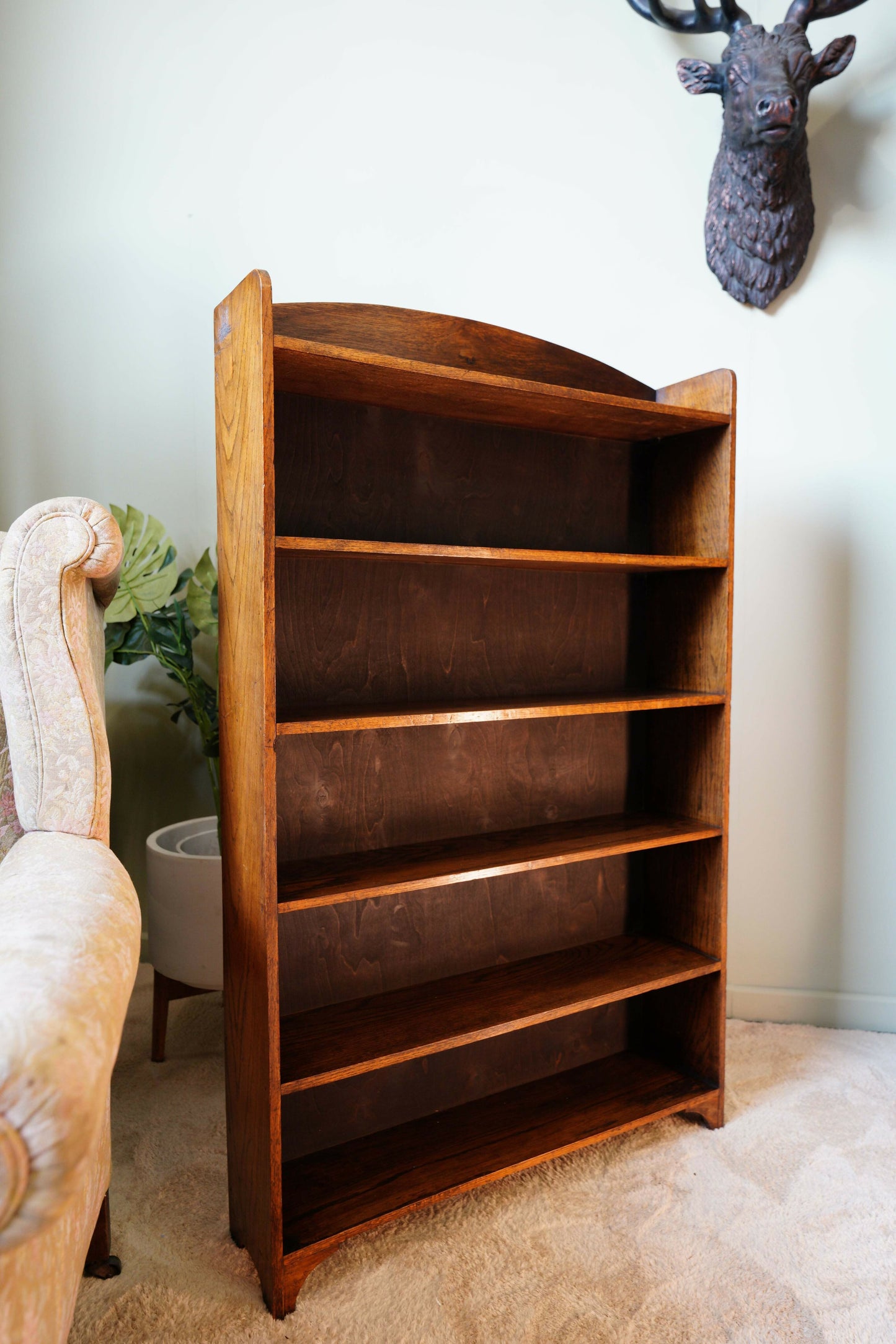 Vintage Slim Open Bookcase In Solid Oak – United Kingdom, C.1910