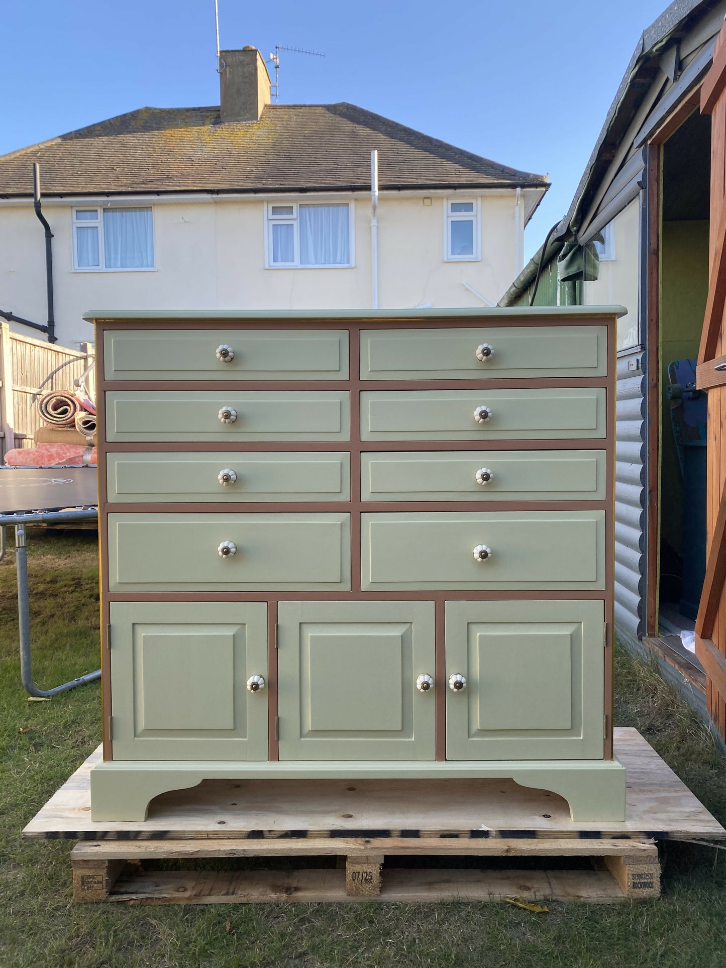 Vintage Chest of Drawers in Muted Pink & Apple Green