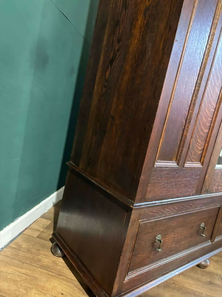 Vintage Oak Panelled Wardrobe with Central Mirror Doormm