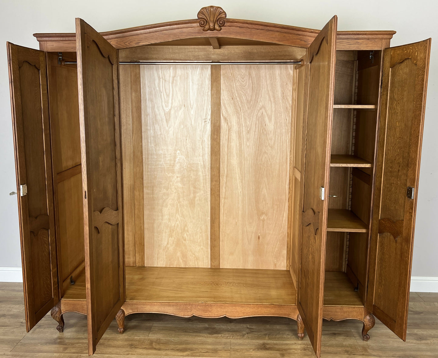 Wardrobe Vintage French Louis XVI Style Four Door Oak Carved Armoire LOT 6412