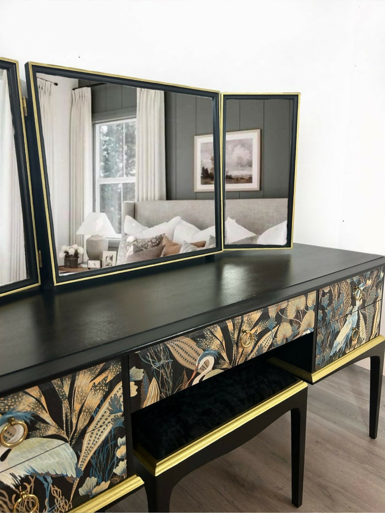 Black and gold luxurious Stag Dressing Table