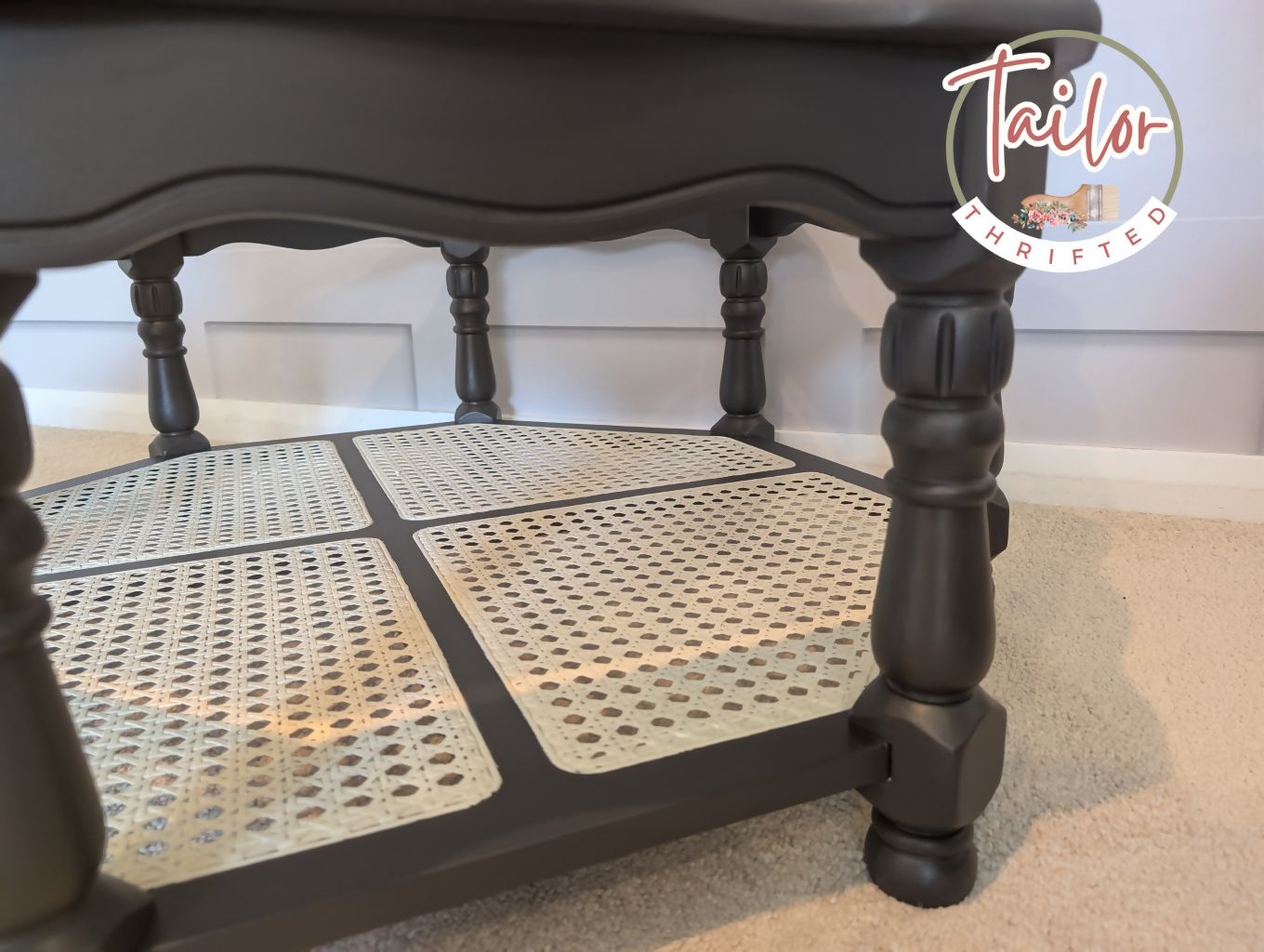 Tailor Thrifted Upcycled Vintage Cane and Glass Table Set 24