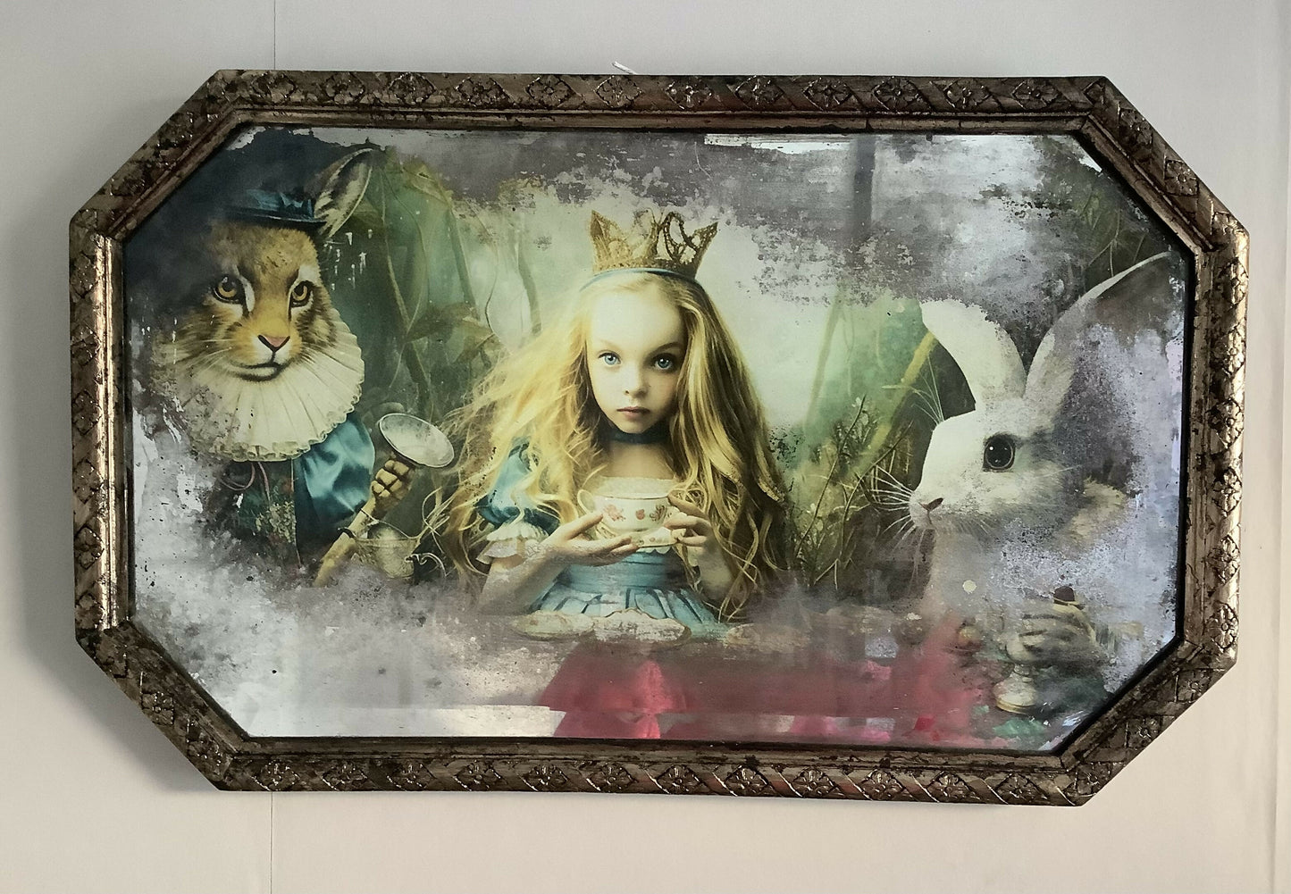 Alice in Wonderland distressed vintage mirror