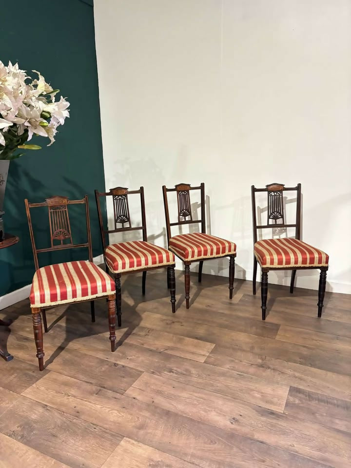 Set Of Four Victorian Inlaid Mahogany Dining Chairs5